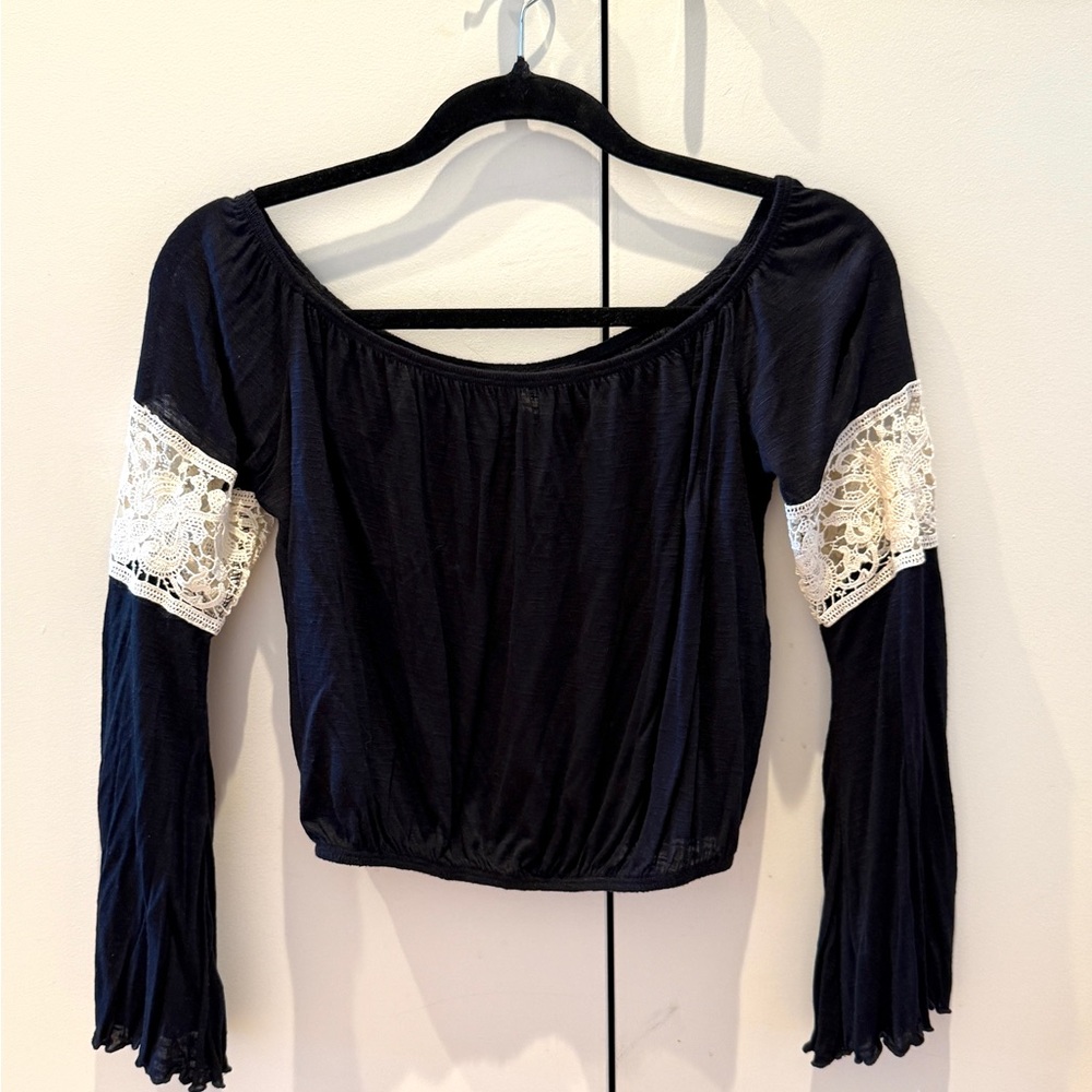 Elegant Black Lace Trim Women's Top